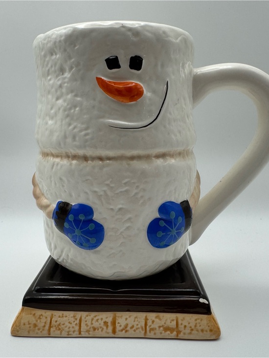 Other - Ceramic Snowman Mug with Blue Floral Mittens